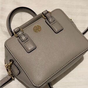 Tory Burch Gray Mini Bag with Gold Accents